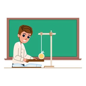 Student measuring oscillations of pendulum in physics class Stock Illustration