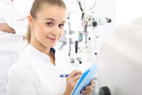 A student of medicine at practice. Foto stock