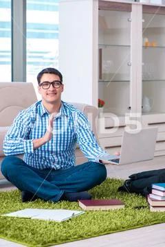 Student meditating and preparing for university exams Stock Photos