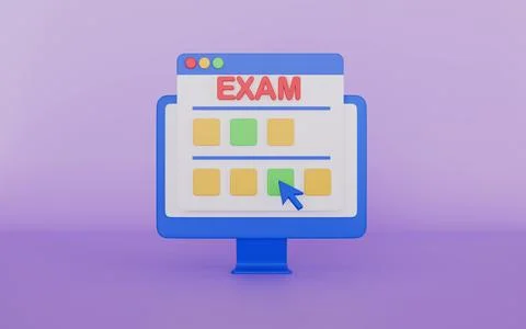 Student Online Exam with Computer 3d illustration イラスト素材