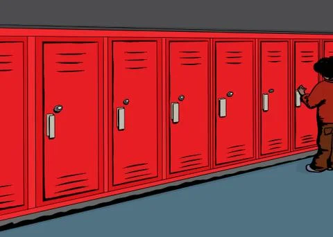 Student Opening Red Locker Stock Illustration