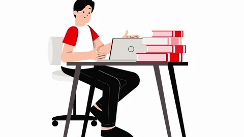 Student or Professional Working on Laptop Illustration Stockbeeldmateriaal 333692979