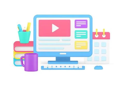 Student or worker comfortable workplace organizing with computer pc remotel.. Stockillustratie