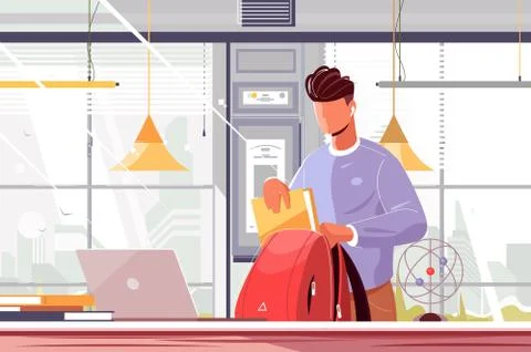 Student packing backpack Stock Illustration