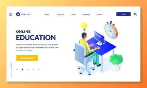 Student pass online computer quiz, exam, test. Vector isometric illustration. Stock Illustration