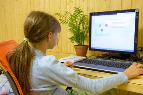 A student passes distance learning tasks on a computer Stock Photos
