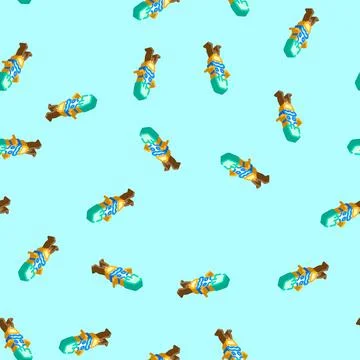 Student pen character isometric icon seamless pattern Stock Illustration