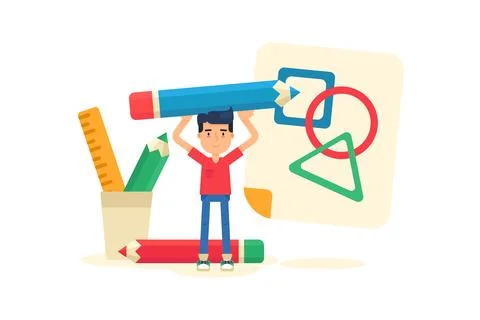 Student Pencil Successful Study Work Flat Concept Illustrazione stock