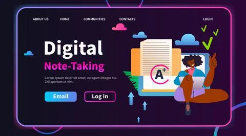 Student with pencil taking digital notes on laptop online education e-learning Stock Illustration