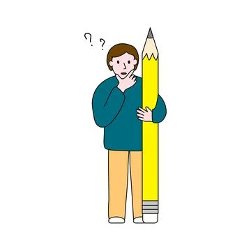 Student with pencil thinking about solving a problem, education, back to school 스톡 일러스트