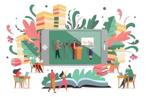 Student people get knowledge online, smartphone education vector illustration Stock Illustration