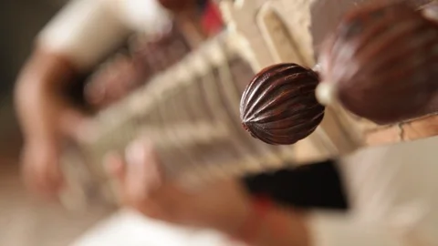 A Student performing and playing Indian traditional musical instrument Sitar Stock-Footage 112965604