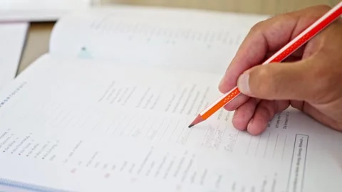 Student Persistently Works Through Practice Exercises With Focused Attention, An Stock Footage 323941282