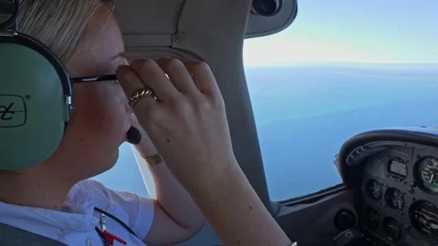 Student Pilot Practicing In Cessna Plane - Initial Flight Training - Cockpit Stock Footage 332239414