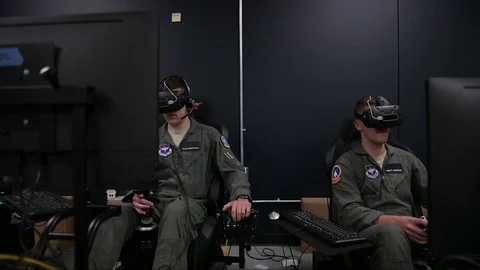 Student pilots using flight simulators Stock Footage 93447590