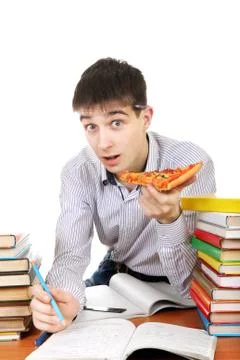 Student with Pizza Foto stock