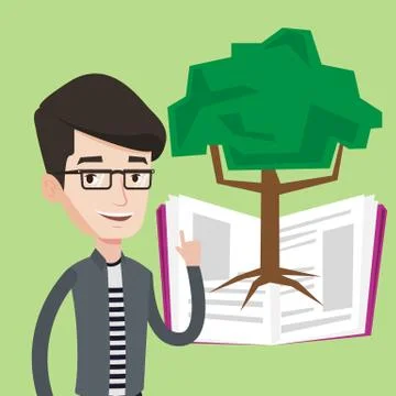 Student pointing at tree of knowledge 스톡 일러스트
