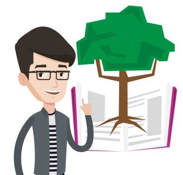 Student pointing at tree of knowledge Stock Illustration