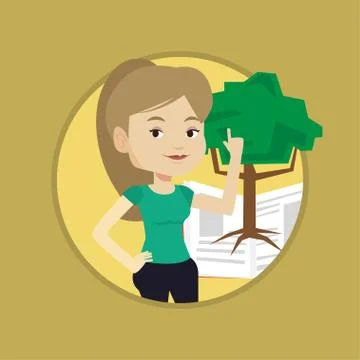 Student pointing at tree of knowledge Illustrazione stock