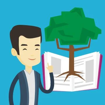 Student pointing at tree of knowledge Stock Illustration