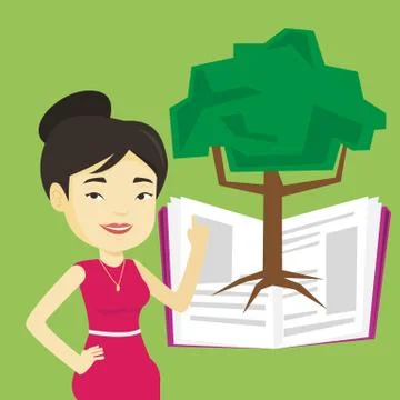 Student pointing at tree of knowledge Illustrazione stock