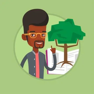 Student pointing at tree of knowledge Illustrazione stock