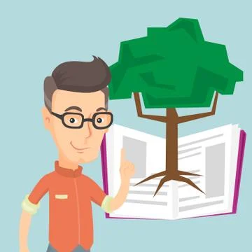 Student pointing at tree of knowledge Illustrazione stock