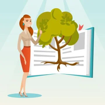 Student pointing at tree of knowledge Illustrazione stock