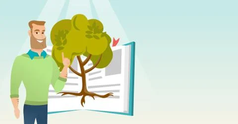 Student pointing at tree of knowledge Illustrazione stock