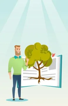Student pointing at tree of knowledge Illustrazione stock