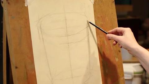 A student is practicing to draw Video stock 255081083