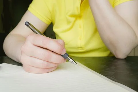 Student prepares for lecture notes. Concept of education, business, writing. Stock Photos