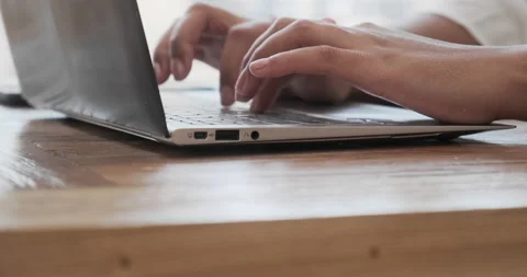 Student professional study work with pc, black female hands typing on laptop Stock Footage 160475735