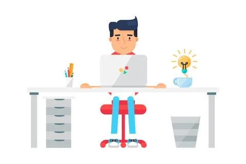 Student Programmer Solves Test Task At Computer Stock-Illustration