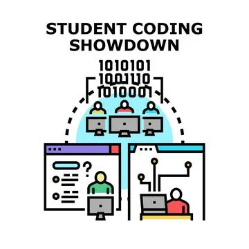 Student programmers competing in a coding challenge event Illustrazione stock