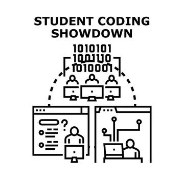 Student programmers competing in a coding challenge event イラスト素材