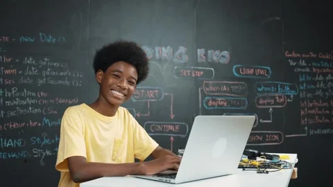 Student programming and coding system while girl enter in metaverse. Edification Stock Footage 280934321