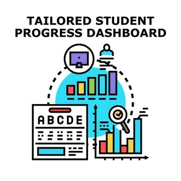 Student progress dashboard analyzing education personalized data 库存插图