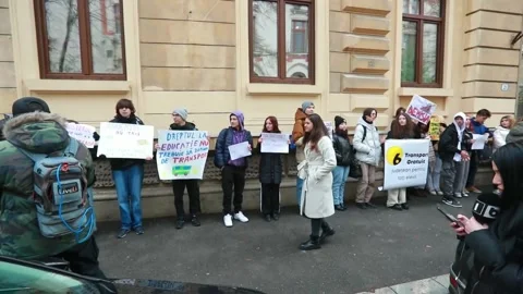 Student protest in Bucharest for the right to free school transport, Bucarest (e Stock-Footage 260726937