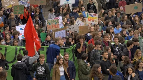 Student protest at demonstration friday for future in rome 29/11/2019 Stockbeeldmateriaal 121443613