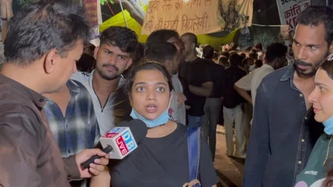 Student Protest at Jantar Mantar New Delhi India Editorial Night Footage Stock Footage 340424065