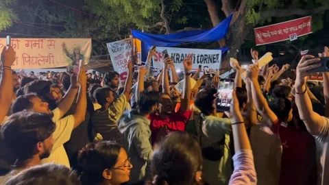 Student Protest at Jantar Mantar New Delhi India Editorial Night Footage Stock Footage 340424067
