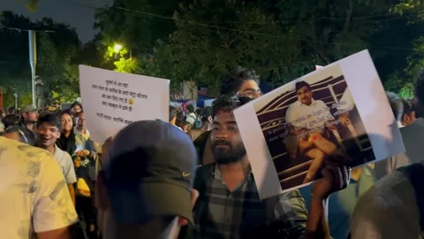 Student Protest at Jantar Mantar New Delhi India Editorial Night Footage Stock Footage 340424075