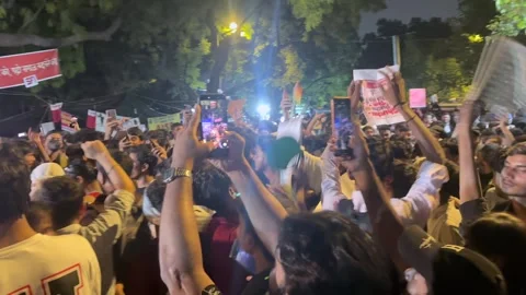 Student Protest at Jantar Mantar New Delhi India Editorial Night Footage Stock Footage 340424083