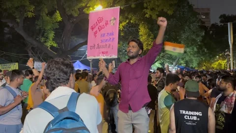 Student Protest at Jantar Mantar New Delhi India Editorial Night Footage Stock Footage 340424086