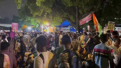 Student Protest at Jantar Mantar New Delhi India Editorial Night Footage Stock Footage 340424158
