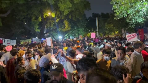 Student Protest at Jantar Mantar New Delhi India Editorial Night Footage Stock Footage 340424159