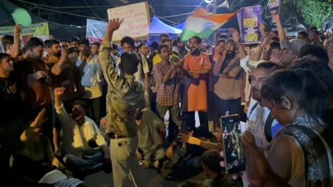 Student Protest at Jantar Mantar New Delhi India Editorial Night Footage Stock Footage 340424172