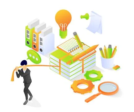 A student pulls out a stack of books with various ideas Stock Illustration