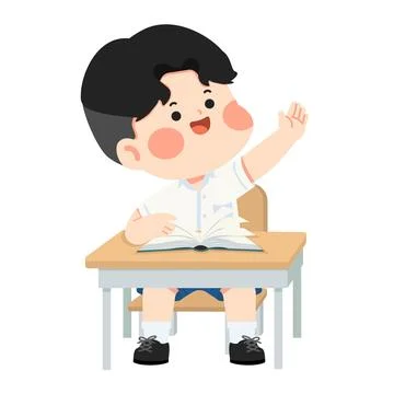 Student Raising Hand in Classroom Stock Illustration